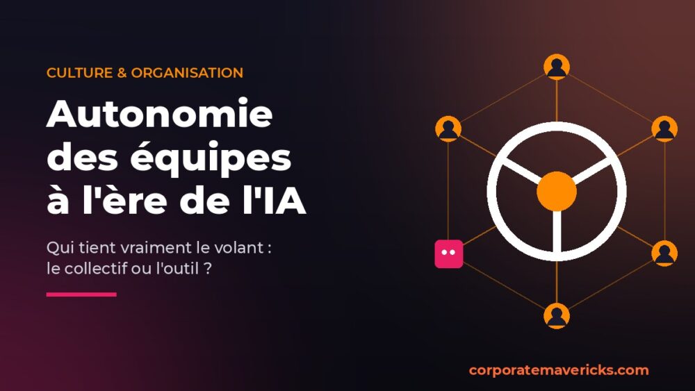 Autonomie des équipes à l'ère de l'IA : une équipe réunie autour d'un volant, l'IA en retrait