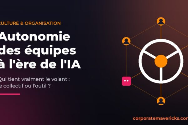 Autonomie des équipes à l'ère de l'IA : une équipe réunie autour d'un volant, l'IA en retrait